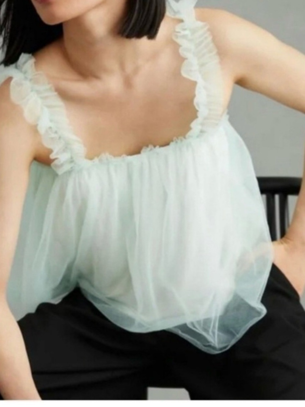 Anthropologie Sunday in Brooklyn  Light Mint Ruffle Strap Tank Top size M